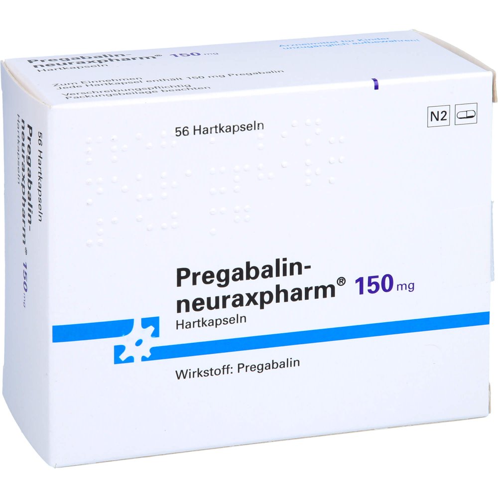 Das Produktfoto zeigt Pregabalin-Neuraxpharm 150 Mg Hartkapseln (56 stk) PZN 11031452