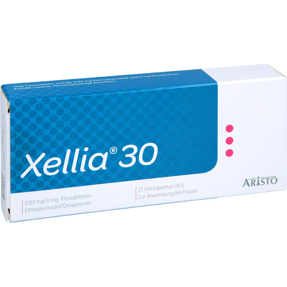 Das Produktfoto zeigt Xellia 30 0,03 Mg/3 Mg Filmtabletten (21 stk) PZN 11033741