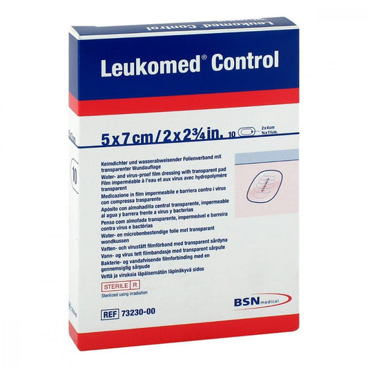 Das Produktfoto zeigt Leukomed Control Folienverband 5x7 Cm (10 stk) PZN 11034249
