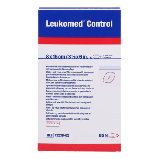 Das Produktfoto zeigt Leukomed Control Folienverband 8x15 Cm (10 stk) PZN 11034290