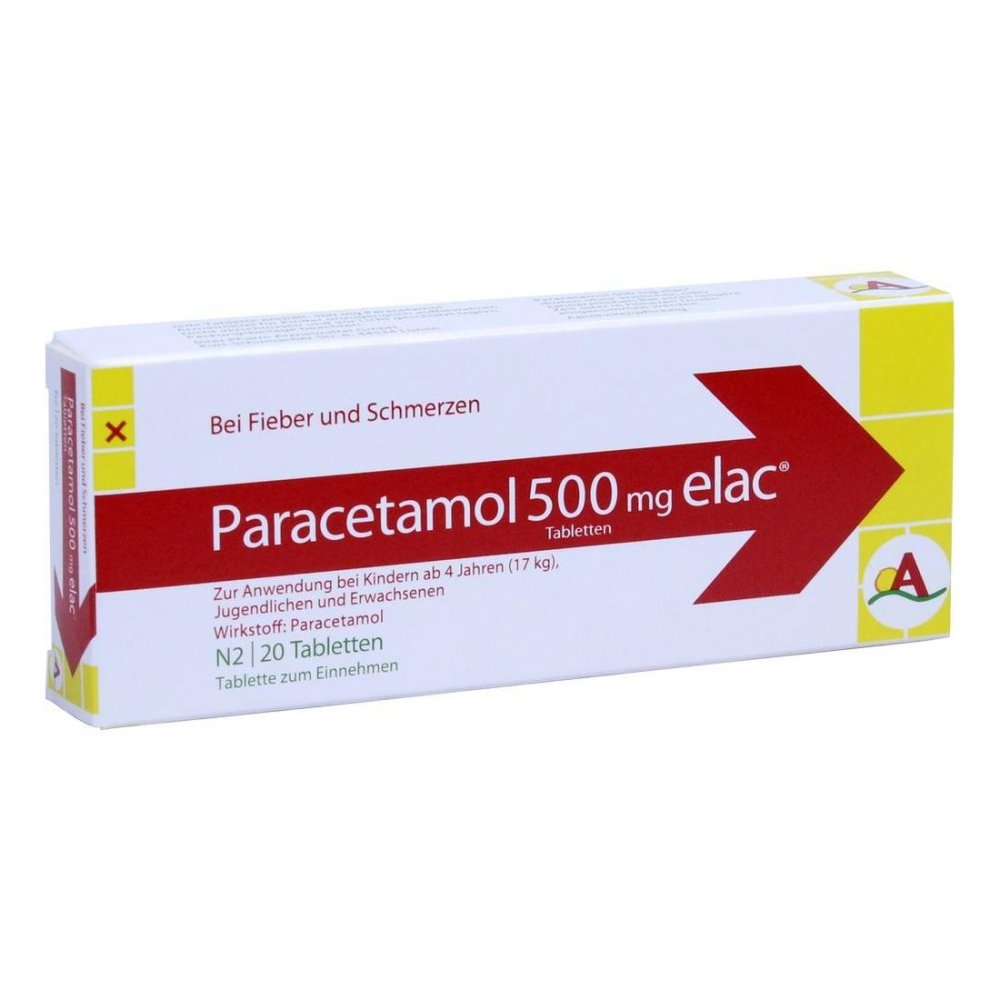 Das Produktfoto zeigt Paracetamol 500 Mg Elac Tabletten (20 stk) PZN 11038187