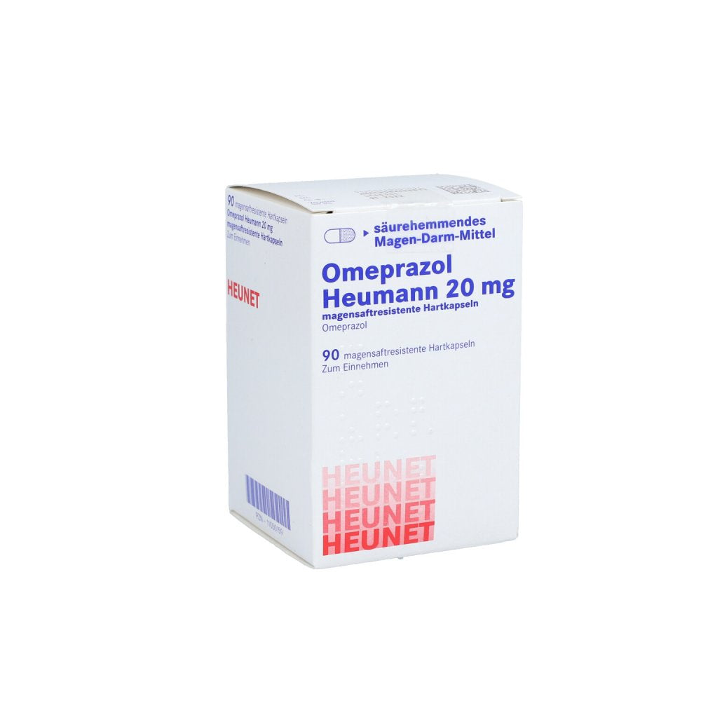 Das Produktfoto zeigt Omeprazol Heumann 20 Mg Magensaftr.Hartkps.Heunet (90 stk) PZN 11050159