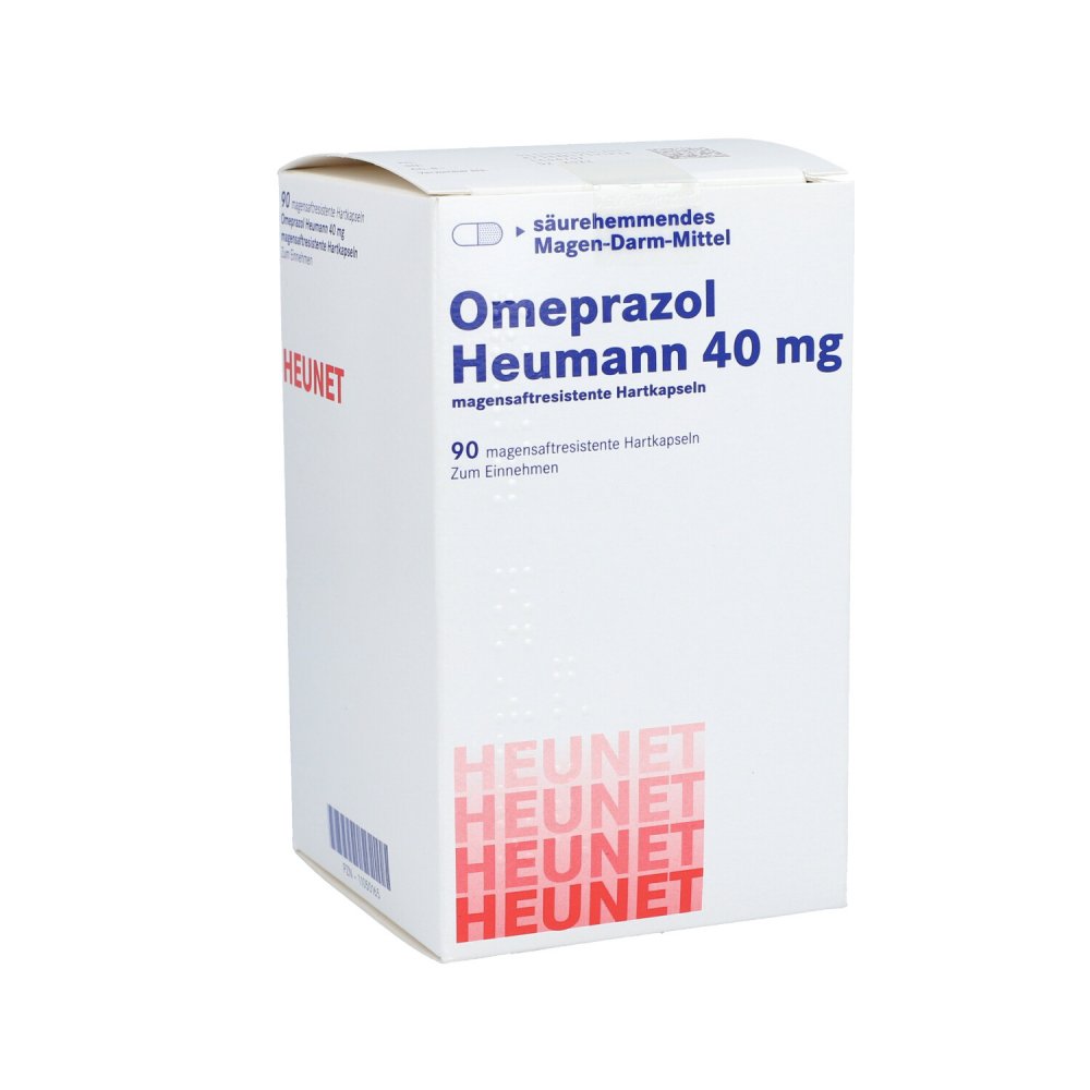 Das Produktfoto zeigt Omeprazol Heumann 40 Mg Magensaftr.Hartkps.Heunet (90 stk) PZN 11050165