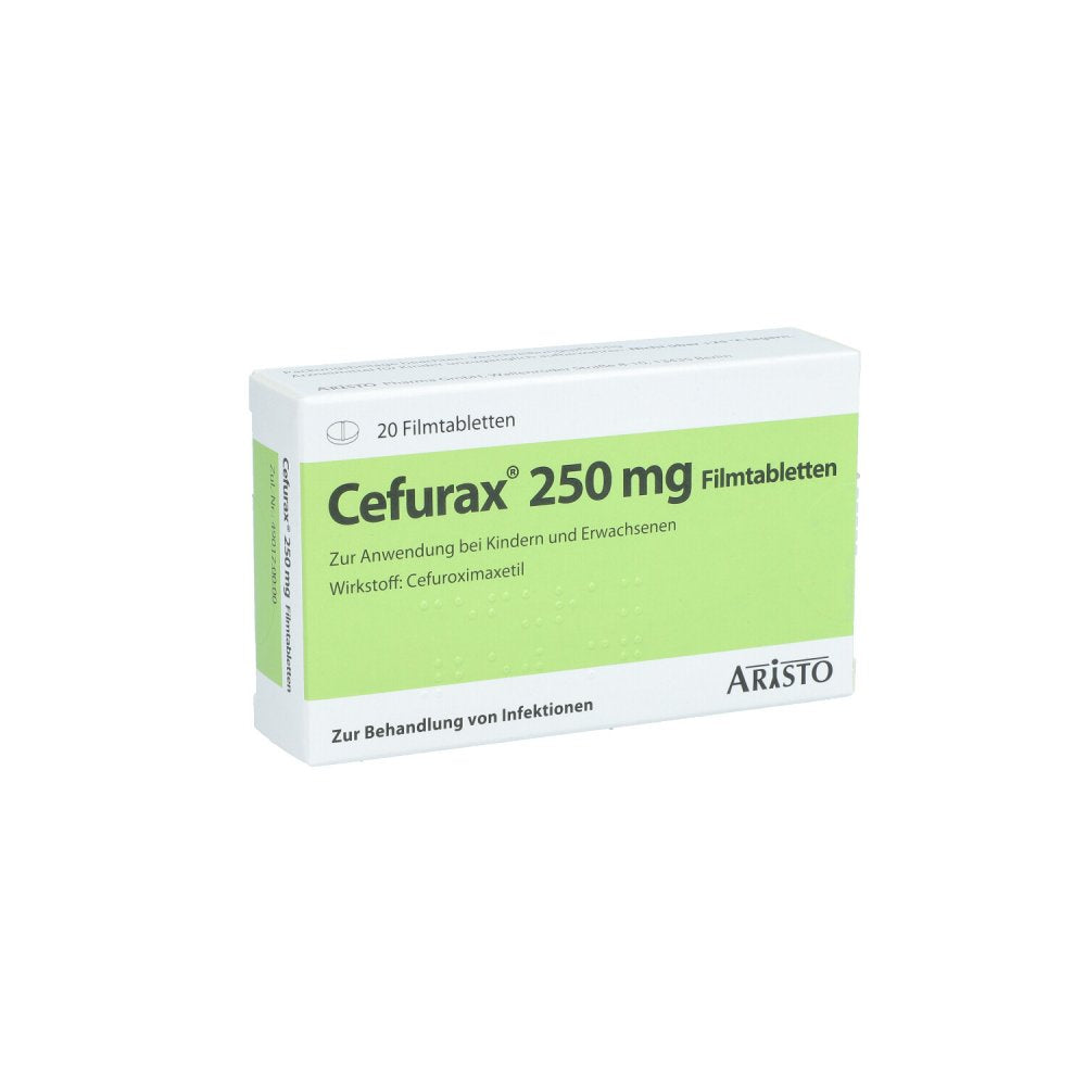Das Produktfoto zeigt Cefurax 250 Mg Filmtabletten (20 stk) PZN 11054499
