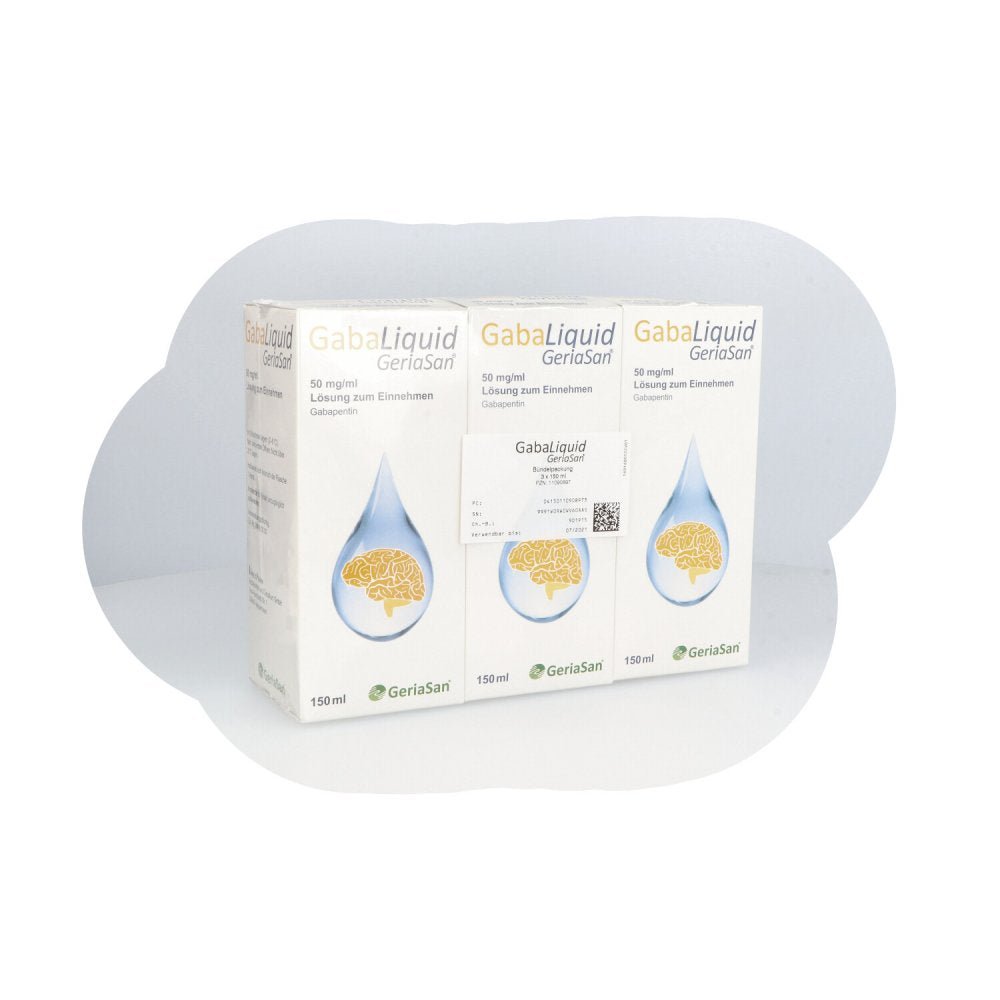 Das Produktfoto zeigt Gabaliquid Geriasan 50 Mg/Ml Lösung Z.Einnehmen (3X150 ml) PZN 11090897
