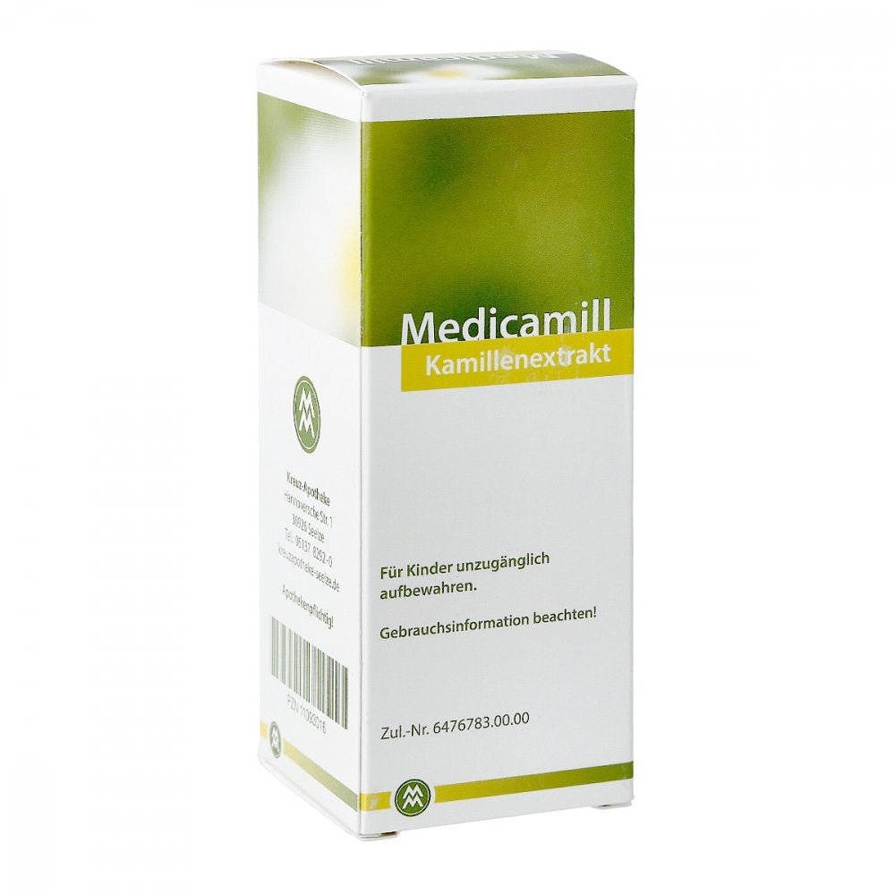 Das Produktfoto zeigt Medicamill Kamillenextrakt Lösung (100 ml) PZN 11093016