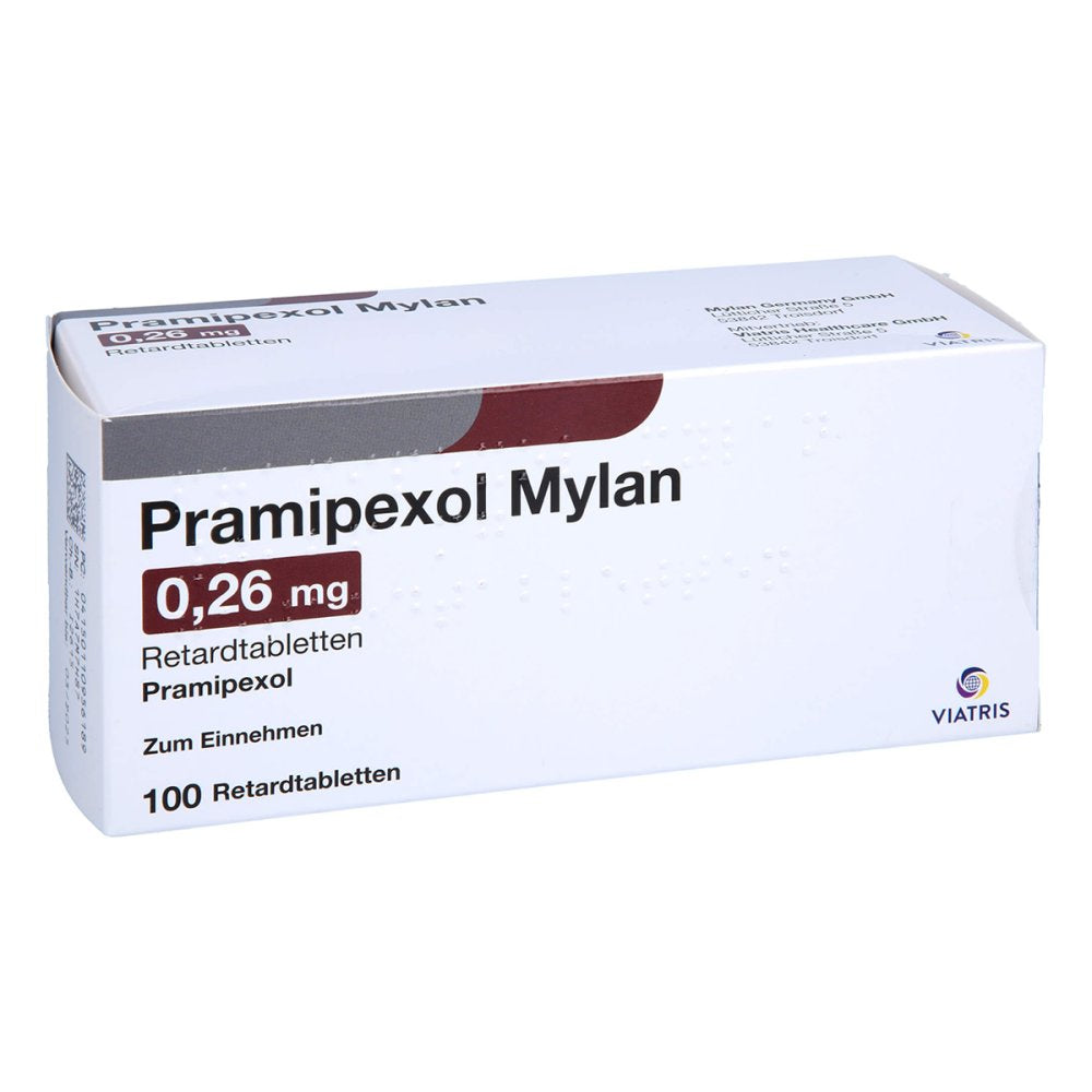 Das Produktfoto zeigt Pramipexol Mylan 0,26 Mg Retardtabletten (100 stk) PZN 11095618