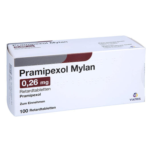Das Produktfoto zeigt Pramipexol Mylan 0,26 Mg Retardtabletten (100 stk) PZN 11095618