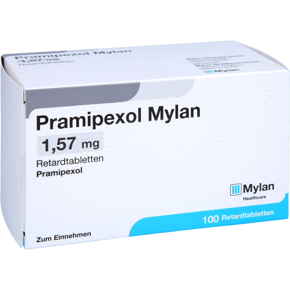 Das Produktfoto zeigt Pramipexol Mylan 1,57 Mg Retardtabletten (100 stk) PZN 11095647