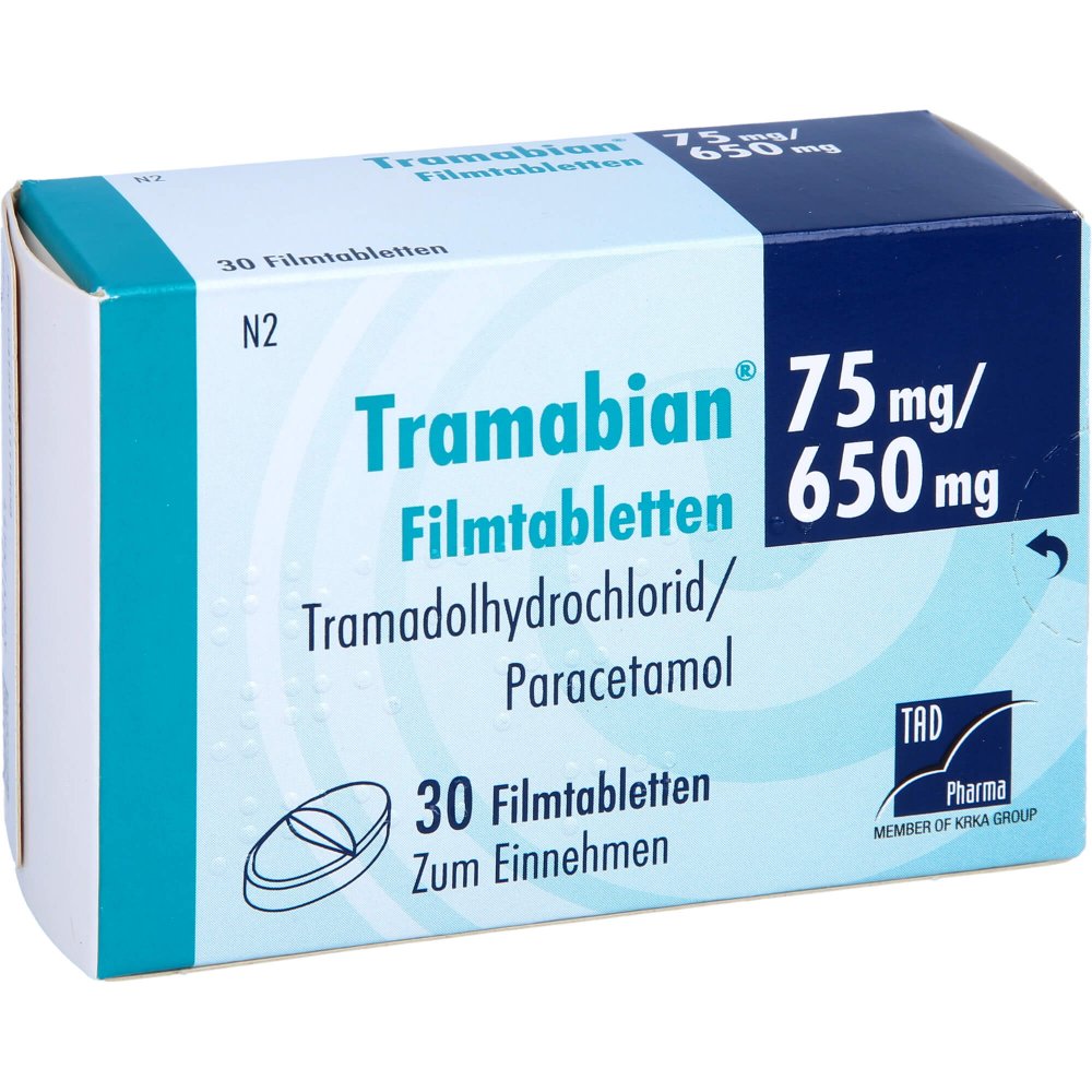 Das Produktfoto zeigt Tramabian 75 Mg/650 Mg Filmtabletten (30 stk) PZN 11111180