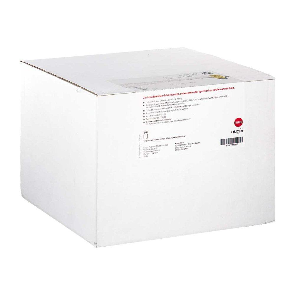 Das Produktfoto zeigt Meaverin 2% 20 Mg/Ml Inj.-Lsg.1000 Mg/50 Ml Dsfl. (50X50 ml) PZN 11113517