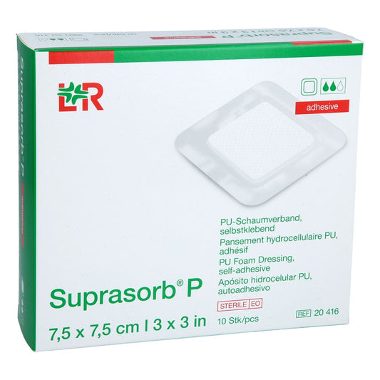 Das Produktfoto zeigt Suprasorb P Pu-Schaumv.Selbstklebend 7,5x7,5 Cm (10 stk) PZN 11115858