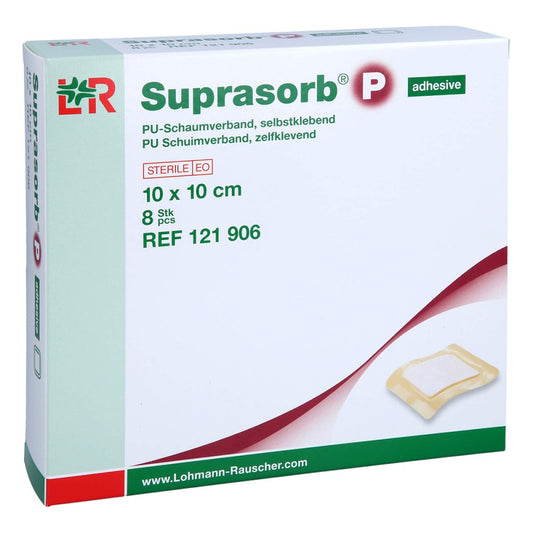 Das Produktfoto zeigt Suprasorb P Pu-Schaumv.Selbstklebend 10x10 Cm (8 stk) PZN 11115887