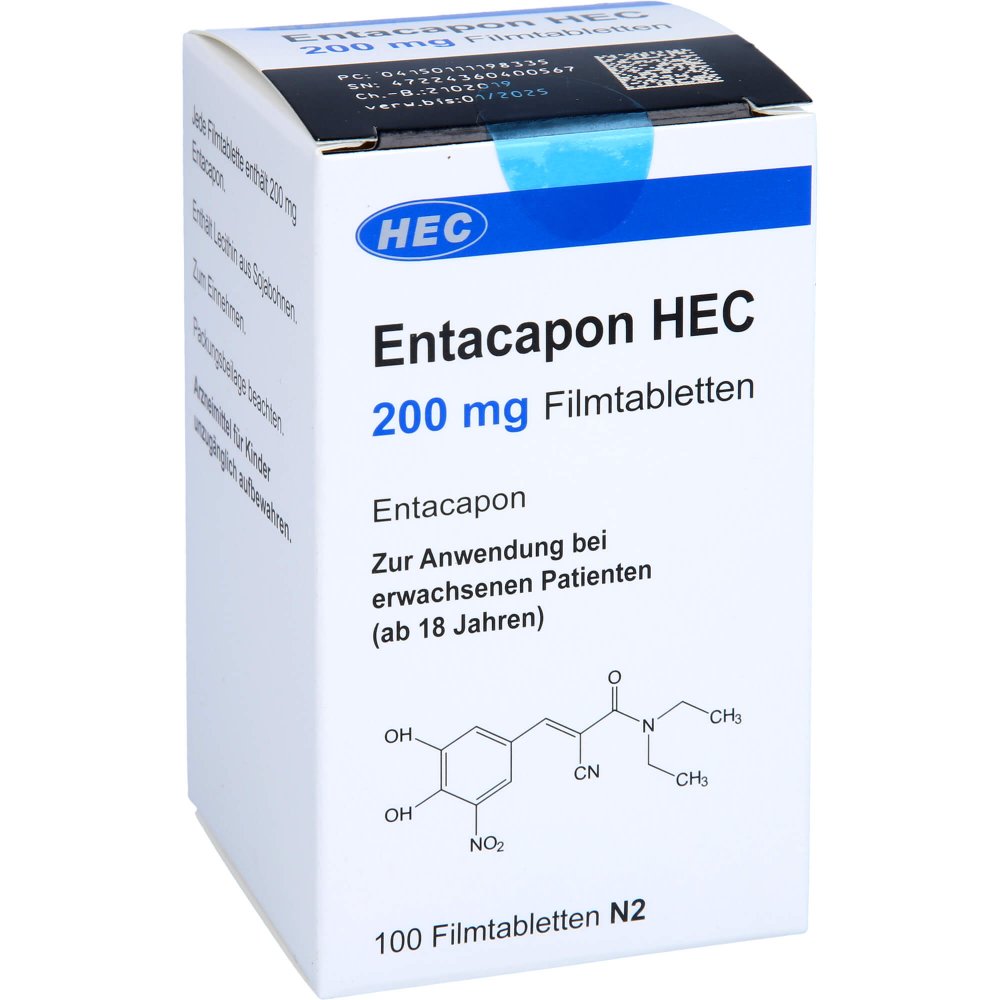 Das Produktfoto zeigt Entacapon Hec 200 Mg Filmtabletten (100 stk) PZN 11119833