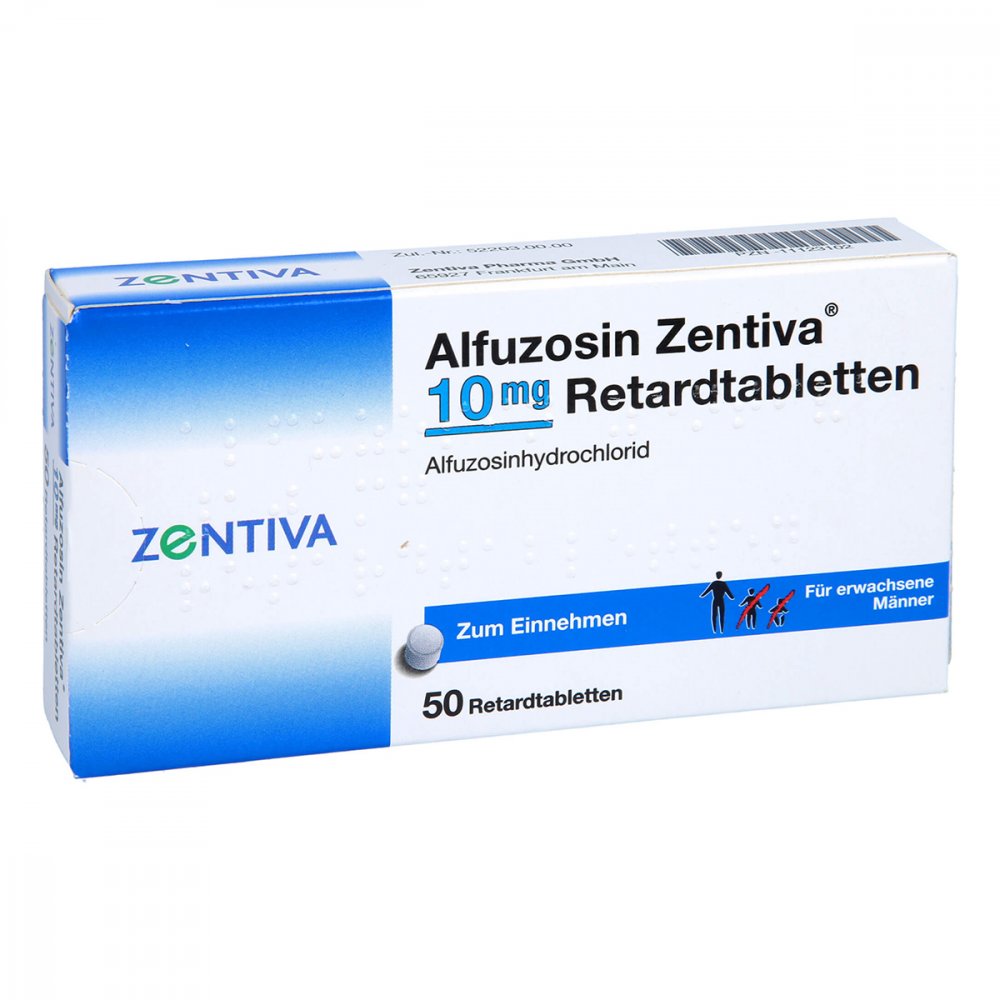 Das Produktfoto zeigt Alfuzosin Zentiva 10 Mg Retardtabletten (50 stk) PZN 11123102