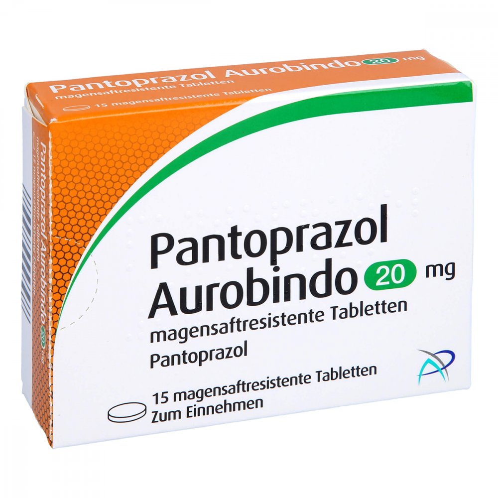 Das Produktfoto zeigt Pantoprazol Aurobindo 20 Mg Magensaftres.Tabletten (15 stk) PZN 11127175