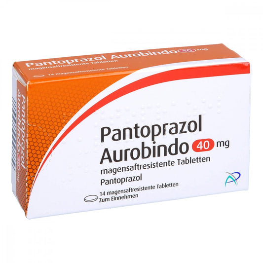 Das Produktfoto zeigt Pantoprazol Aurobindo 40 Mg Magensaftres.Tabletten (14 stk) PZN 11127229