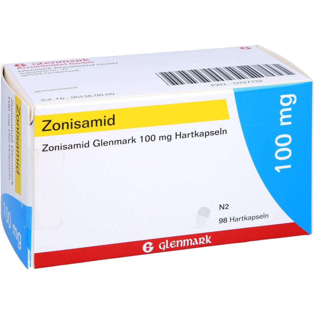 Das Produktfoto zeigt Zonisamid Glenmark 100 Mg Hartkapseln (98 stk) PZN 11127732