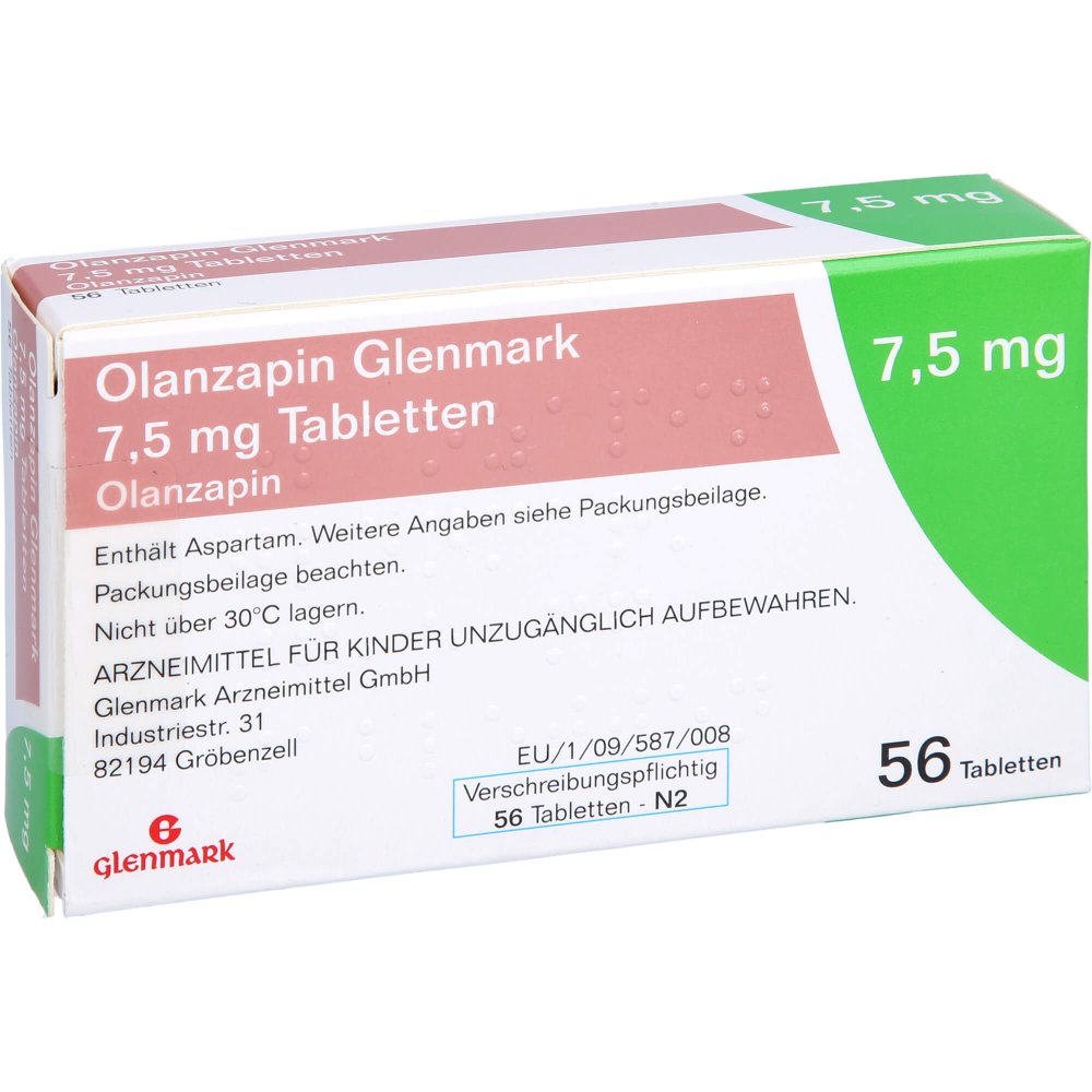 Das Produktfoto zeigt Olanzapin Glenmark 7,5 Mg Tabletten (56 stk) PZN 11130645