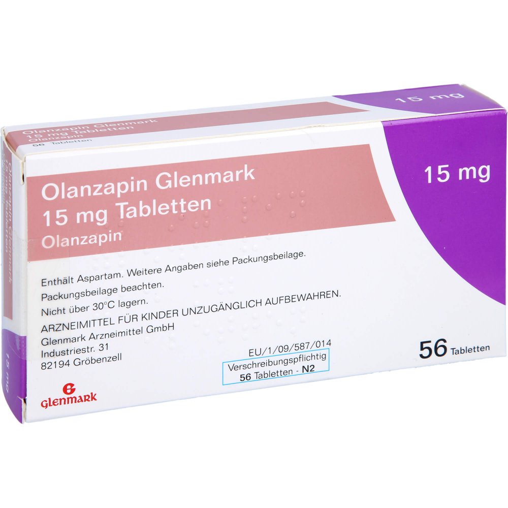 Das Produktfoto zeigt Olanzapin Glenmark 15 Mg Tabletten (56 stk) PZN 11130668