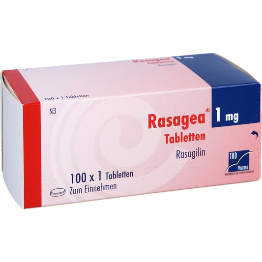 Das Produktfoto zeigt Rasagea 1 Mg Tabletten (100 stk) PZN 11130906