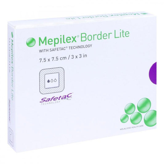 Das Produktfoto zeigt Mepilex Border Lite Schaumverb.7,5x7,5 Cm Steril (5 stk) PZN 11134330