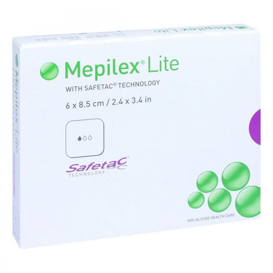 Das Produktfoto zeigt Mepilex Lite Schaumverband 6x8,5 Cm Steril (5 stk) PZN 11134353