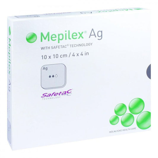 Das Produktfoto zeigt Mepilex Ag Schaumverband 10x10 Cm Steril (5 stk) PZN 11138500