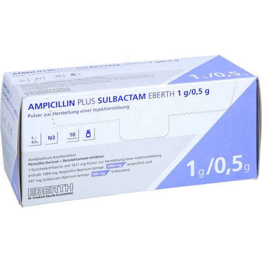 Das Produktfoto zeigt Ampicillin Plus Sulbactam Eberth 1 G/0,5 G (10 stk) PZN 11138664