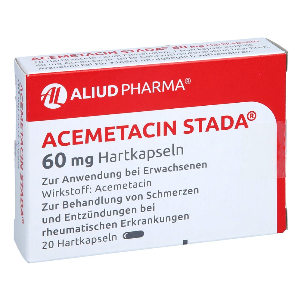 Das Produktfoto zeigt Acemetacin Stada 60 Mg Hartkapseln Aliud (20 stk) PZN 11140520
