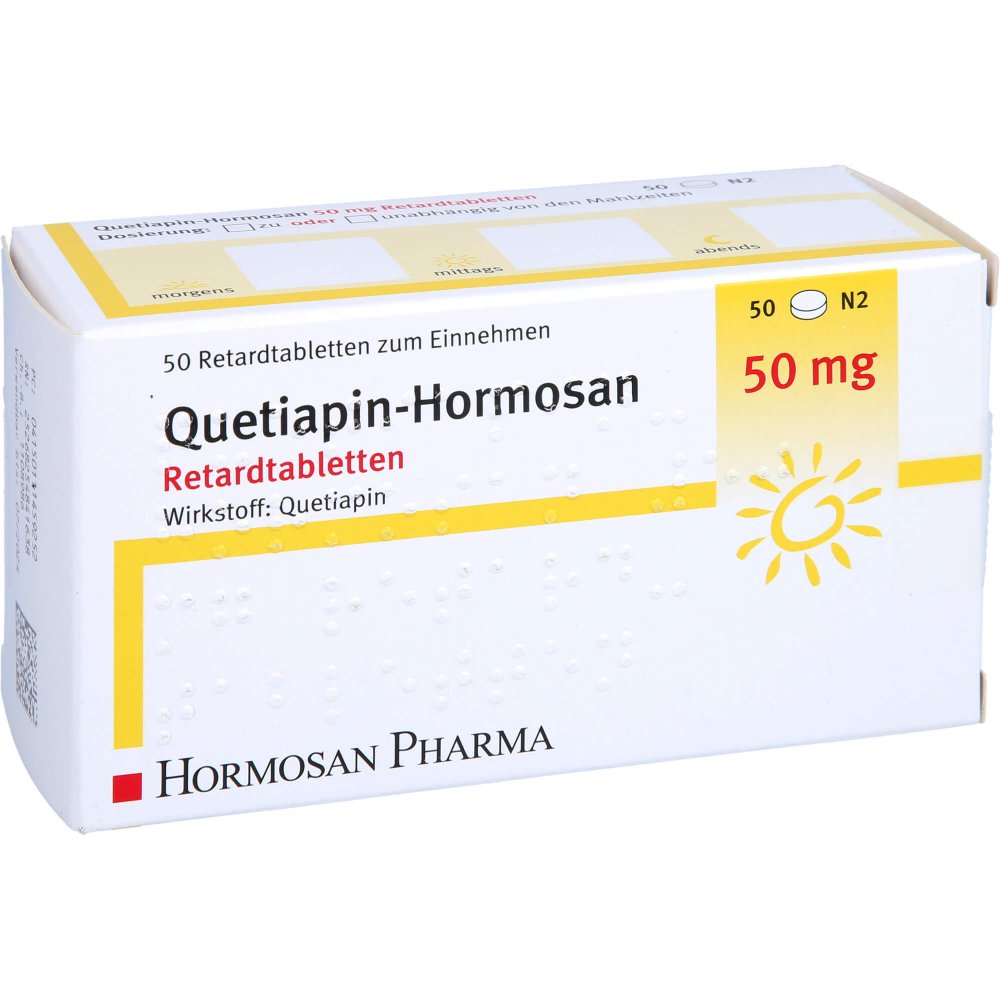 Das Produktfoto zeigt Quetiapin Hormosan 50 Mg Retardtabletten (50 stk) PZN 11145925