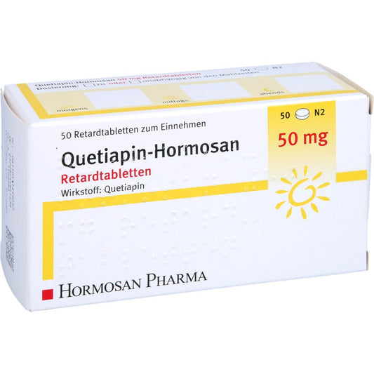 Das Produktfoto zeigt Quetiapin Hormosan 50 Mg Retardtabletten (50 stk) PZN 11145925