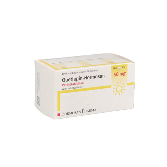 Das Produktfoto zeigt Quetiapin Hormosan 50 Mg Retardtabletten (100 stk) PZN 11145931