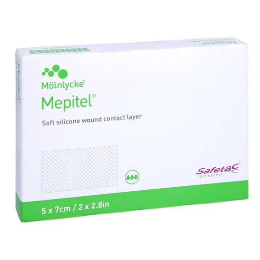 Das Produktfoto zeigt Mepitel Silikon Netzverband 5x7 Cm Steril (5 stk) PZN 11148208