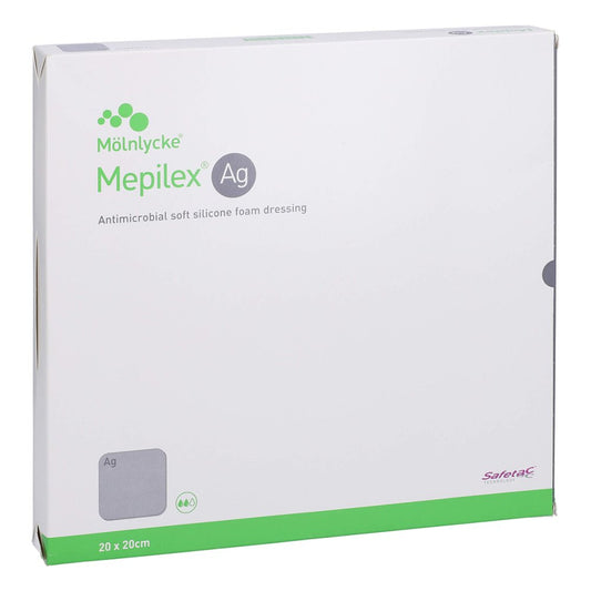 Das Produktfoto zeigt Mepilex Ag Schaumverband 20x20 Cm Steril (5 stk) PZN 11152121