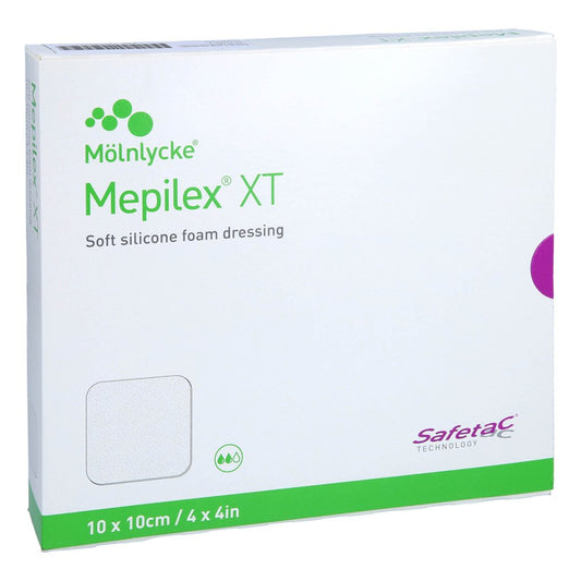 Das Produktfoto zeigt Mepilex Xt 10x10 Cm Schaumverband (5 stk) PZN 11152351