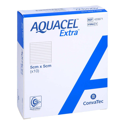 Das Produktfoto zeigt Aquacel Extra 5x5 Cm Verband (10 stk) PZN 11159672