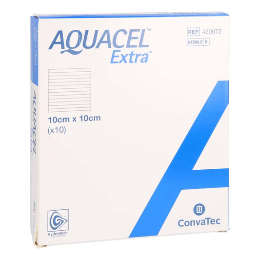 Das Produktfoto zeigt Aquacel Extra 10x10 Cm Verband (10 stk) PZN 11159689