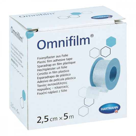 Das Produktfoto zeigt Omnifilm Fixierpflaster Folie 2,5 Cmx5 M (1 stk) PZN 11163254