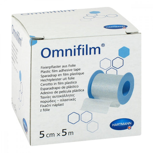 Das Produktfoto zeigt Omnifilm Fixierpflaster Folie 5 Cmx5 M (1 stk) PZN 11163260