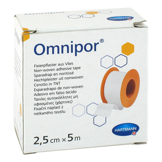 Das Produktfoto zeigt Omnipor Fixierpflaster Vlies 2,5 Cmx5 M (1 stk) PZN 11163461