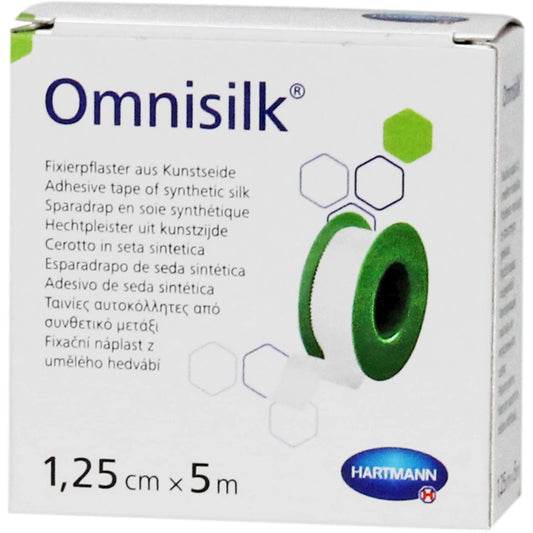 Das Produktfoto zeigt Omnisilk Fixierpflaster Kunstseide 1,25 Cmx5 M (1 stk) PZN 11163538
