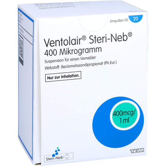 Das Produktfoto zeigt Ventolair Steri-Neb 400 Μg/Ml Susp.F.E.Vernebler (20 stk) PZN 11164236