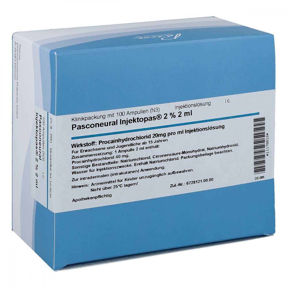 Pasconeural Injektopas 2% 2 Ml Inj.-Lösung Amp. (100 stk)