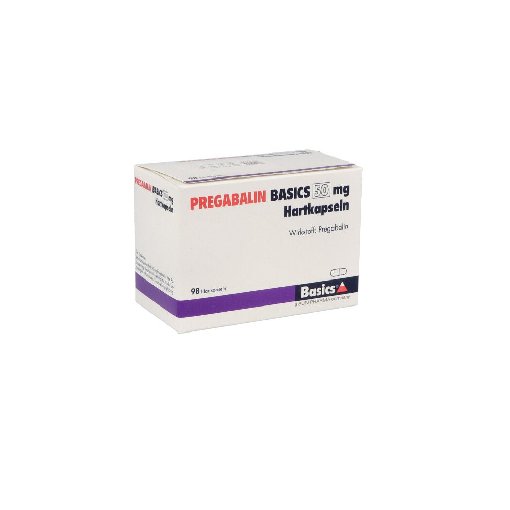 Das Produktfoto zeigt Pregabalin Basics 50 Mg Hartkapseln (98 stk) PZN 11172299