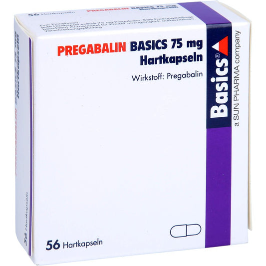 Das Produktfoto zeigt Pregabalin Basics 75 Mg Hartkapseln (56 stk) PZN 11172336