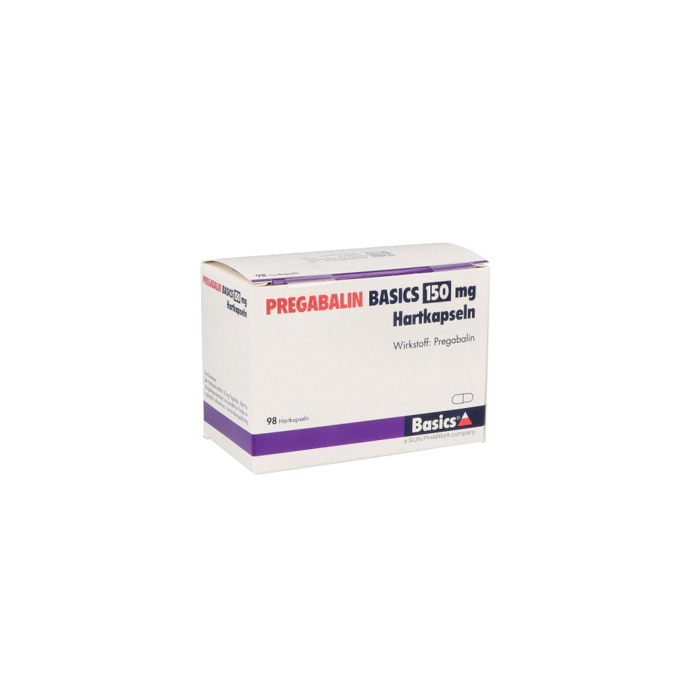 Das Produktfoto zeigt Pregabalin Basics 150 Mg Hartkapseln (98 stk) PZN 11172402