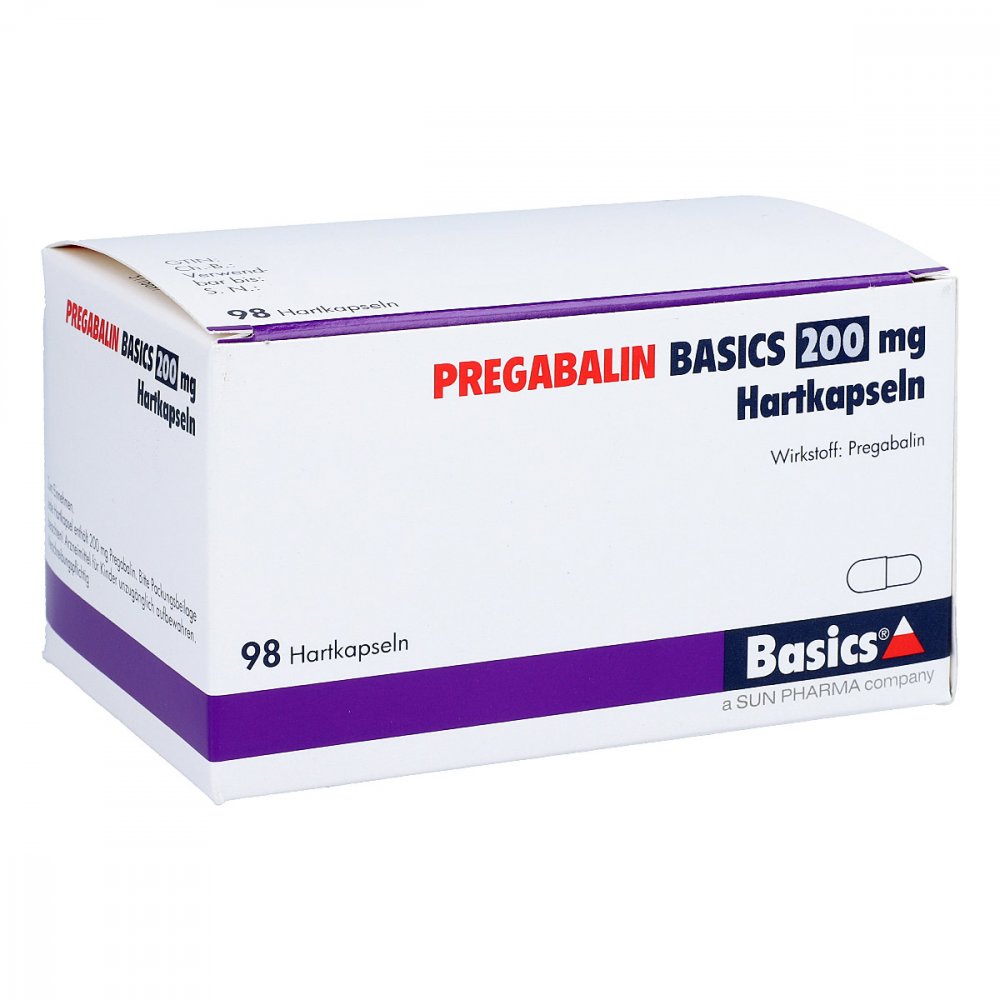 Das Produktfoto zeigt Pregabalin Basics 200 Mg Hartkapseln (98 stk) PZN 11172425