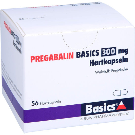Das Produktfoto zeigt Pregabalin Basics 300 Mg Hartkapseln (56 stk) PZN 11172477