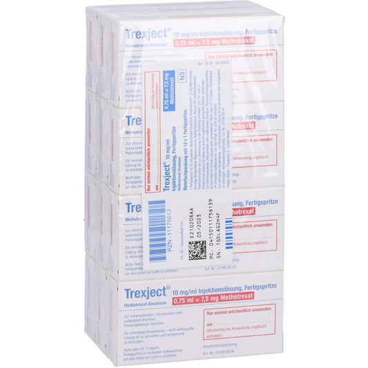 Das Produktfoto zeigt Trexject 7,5 Mg (10 Mg/Ml) Inj.-Lsg.I.E.F.-Sp. (12 stk) PZN 11175613